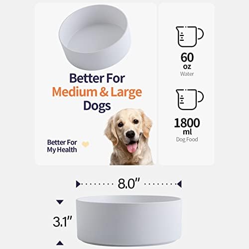 White Dog Bowl Ceramic for Medium Large Breed, Heavy Weighted Dog Food Water Feeder Dish, Non - Slip Modern Cute Extra Big Porcelain 8 in Pet Bowl Maze - Image 2