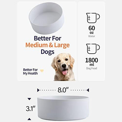 White Dog Bowl Ceramic for Medium Large Breed, Heavy Weighted Dog Food Water Feeder Dish, Non - Slip Modern Cute Extra Big Porcelain 8 in Pet Bowl Maze - Image 2