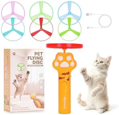 Cat Fetch Toy, Flying Disc Launcher with 6 Flying Discs by AGIFTMIND