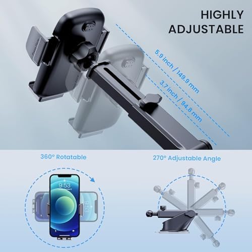 Car Phone Holder [Military-Grade Suction] Phone Stand for Car [Super Stable] Automobile Car Mount for iPhone Universal Accessories Air Vent Dashboard Windshield Mount Fit Vehicle Accessories - Image 4