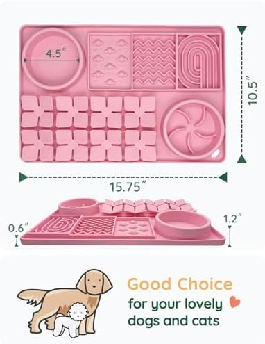 Slow Feeder Bowl for Dogs and Cats, Silicone Lick Mat & Snuffle Mat with Suction Cups - Interactive Puzzle Feeder, Slow Eating, Keep Busy and Reduce Vomiting (15.75" x 10.5" Pink) - Image 5