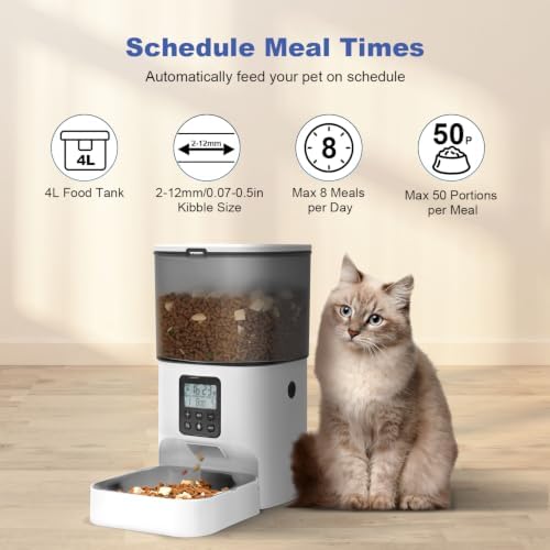Automatic Cat Feeder, 4L Cat Food Dispenser with 10s Voice Recorder, Pet Feeder up to 8 Meals per Day, Timed Dog Feeder with Dry Food Sealed Ring - Image 2