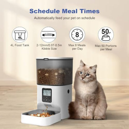 Automatic Cat Feeder, 4L Cat Food Dispenser with 10s Voice Recorder, Pet Feeder up to 8 Meals per Day, Timed Dog Feeder with Dry Food Sealed Ring - Image 2