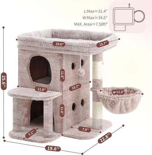 Heybly 25.6" Cat Tree for Large Cats with Big Perch & Dual Condos HCT204SMU - Image 4