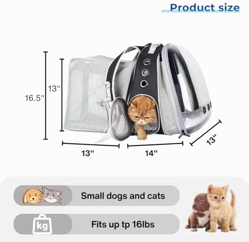 Lollimeow Expandable Cat Backpack Carrier for Large Cats & Small Dogs - Airline Approved Pet Bubble Backpack with Dual-Side Expansion, Perfect for Travel, Hiking & Outdoor Adventures, Up to 16lbs - Image 3