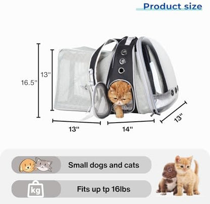 Lollimeow Expandable Cat Backpack Carrier for Large Cats & Small Dogs - Airline Approved Pet Bubble Backpack with Dual-Side Expansion, Perfect for Travel, Hiking & Outdoor Adventures, Up to 16lbs - Image 3