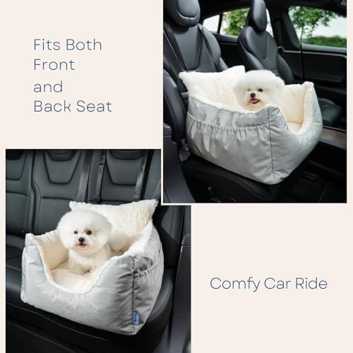 Milk and Soda Small Dog Car Seat Bed for Small Dogs Under 20 LBS with 2-Sided Pillow, Side Pockets, Built-in Leash, Machine Washable Cover, Light Gray (Gray, Small) - Image 6