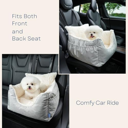 Milk and Soda Small Dog Car Seat Bed for Small Dogs Under 20 LBS with 2-Sided Pillow, Side Pockets, Built-in Leash, Machine Washable Cover, Light Gray (Gray, Small) - Image 6