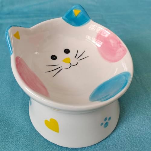 Cute Ceramic Raised Cat Bowls Elevated Design, 15° Tilted FeederProtect Cat's Spine Anti Vomiting Blow for Flat Faced Cats, Kitten Small Dogs,Raise Tilted Cat Food Bowld Pet Dishes(Blue) - Image 4