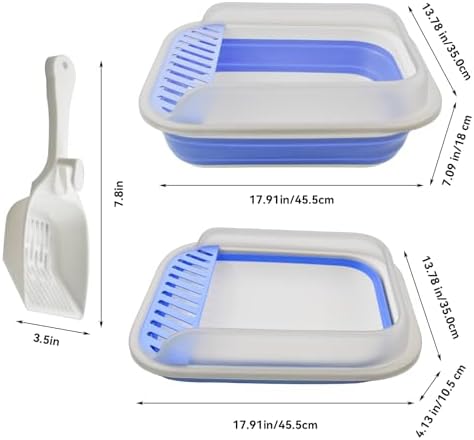 High Sided Cat Litter Box, Anti-Splashing Low Entry Cats Litter Pan with Scoop Collapsible Foldable Shallow Kitten Potty Toilet Waterproof Cat Travel Litterbox Semi-Enclosed Easy Clean(Blue) - Image 2