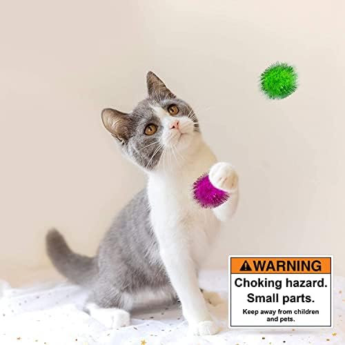 AUEAR, 20 Pack Sparkle Balls 1.5 Inches Tinsel Poms for Cats Pets Assorted Colors - Image 5
