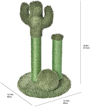 Amazon Basics Cat Scratching Post, Indoor Cactus Triple Posts for Cats & Kittens with Dangling Ball, Large, 27"H, Green - Image 5