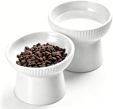 Elevated Cat Food Bowl, Ceramic Raised and Tilted Water Bowl, Whisker Fatigue Cat Bowls for Indoor Cats, Anti Vomiting and Protect Spines Pet Feeding Dishes for Kittens Small Dog, Heavy Non-Slip Base by Unknown