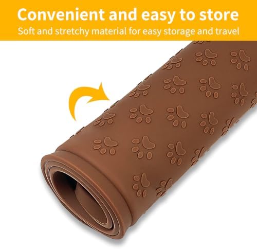 2 Pack Pet Placemat for Dog and Cat, Waterproof Silicone Pet Feeding Bowl Mats for Food and Water, Small Medium Large Dogs Mat Prevent Residues from Spilling to Floor, Brown, 11.8"x11.8" - Image 5