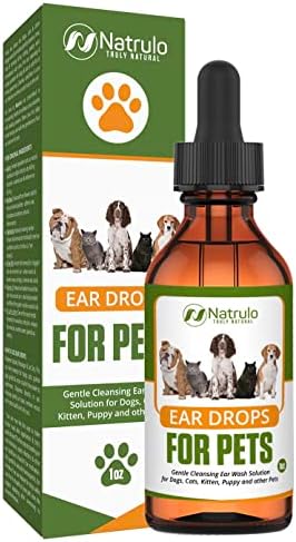 Natural Ear Cleaner for Dogs, Cats, Kitten, Puppy – Gentle Cleansing Ear Wash Solution Mite Infection & Yeast Treatment for Pets – Drying, Healing Medicinal Ear Cleaning Drops Made in USA by Natrulo