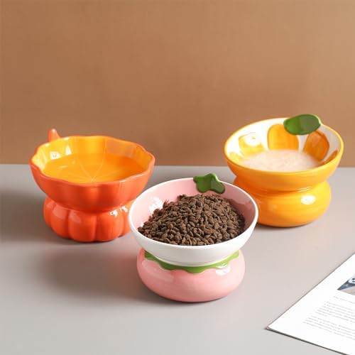 Cute Ceramic Raised Cat Food Bowl, Orange Shaped Cat Dish - Image 6