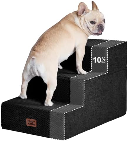 EHEYCIGA Dog Stairs 13.5" H, 3-Step Extra Wide Dog Steps, Black by EHEYCIGA