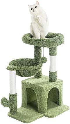 Pesofer Cactus Cat Tree, Small Cat Tower with Sisal Scratching Post and Hammock Green - Image 5