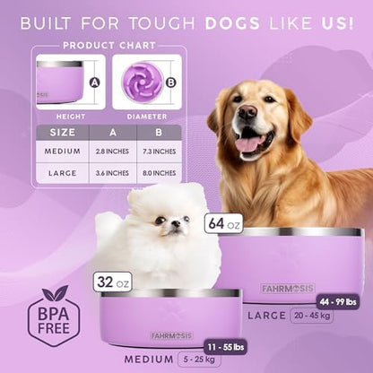 FAHRMOSIS 64 OZ Dog Bowl with Slow Feeder Insert Stainless Steel Pet Water Bowl for Medium & Large Breed Non Slip Rubber Base & Plastic Puzzle Feeder - Lavender - Image 3
