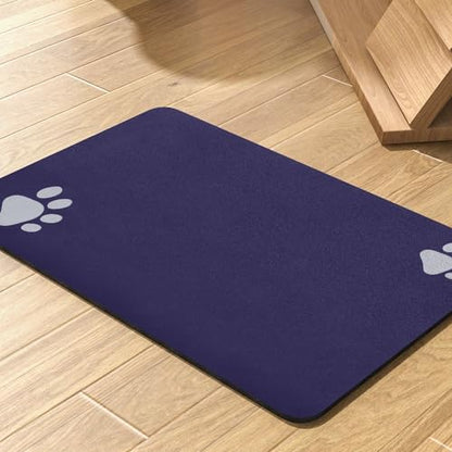 Pet Feeding Mat-Absorbent Dog Mat for Food and Water Bowl-No Stains Quick Dry Water Dispenser Mat-Dog Accessories Pet Supplies-Bowl for Messy Drinkers（Navy,16"x24" by PADOOR