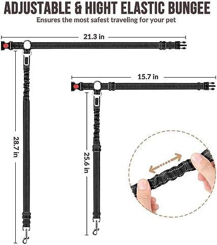 SlowTon Dog Seat Belt for Car, 2 Pack Dog Car Harness Seatbelt with Bungee - Image 6
