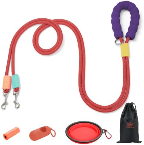 Double Dog Leash, Hands Free Dog Leash Set w/Sponge Handle, Adjustable 4.9-9.8ft for Walking Jogging Running Training, Multifunctional Handheld Crossbody Waist for Small Medium Dogs by Unknown