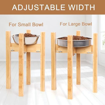Elevated Dog Bowl Stand Adjustable Dog Food Holder 14”H Large Bamboo - Image 2