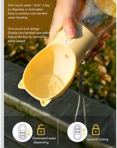 Dog Water Bottle Dispenser 380ml – Leak-Proof Lock, One-Hand Operation | Portable Pet Travel Water Bottle with Built-in Bowl | Yellow- Don't Forget to Claim Your - Image 2