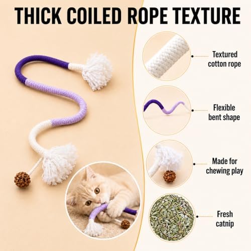 Bent Cat Rope Toy, Pet Chew Toys, Interactive Tease Toys for Cats and Kittens, Bite-Proof Playthings, Cotton Rope Kitten Toys Dental Care Stress Relief Pet Supplies (Extra Large 3 Pack) - Image 3