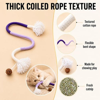 Bent Cat Rope Toy, Pet Chew Toys, Interactive Tease Toys for Cats and Kittens, Bite-Proof Playthings, Cotton Rope Kitten Toys Dental Care Stress Relief Pet Supplies (Extra Large 3 Pack) - Image 3