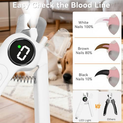 Dog Nails Clippers & Grinders - 2in1 Trimmer with LCD Display and LED Lights Cat Claw Nail File with Protective Guard Rechargeable Electric Pet Toenail Silent Grooming Pro - Image 4