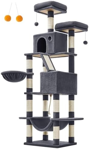 Feandrea Cat Tree, 81.1-Inch Large Cat Tower, Multi-Level Condo, Smoky Gray by FeandreabySONGMICSHOME