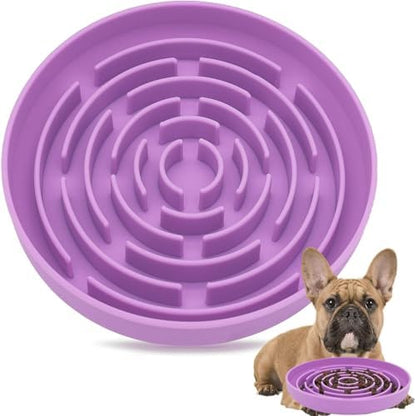 Silicone Slow Feed Pet Mat with Suction Cups Non Slip Dog Feeding Bowl Lick Mat for Dogs to Prevent Choking Distract Pets Round Dish (2, Beige/Purple) by Unknown