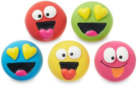 5pk Emoticon Latex Dog Toy, Provides A Comforting Squeak That Dogs Will Enjoy, Made of Natural Latex, It Squeaks When Squeezed!