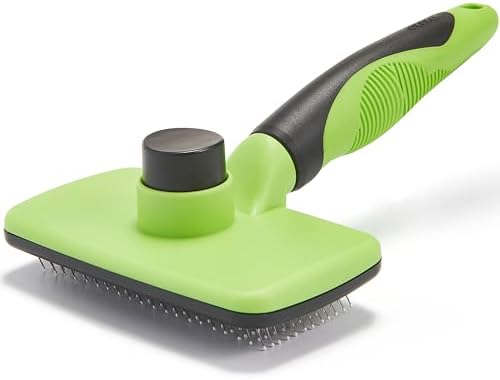 Self Cleaning Slicker Brush for Dogs& Cats, Skin Friendly Grooming Brush for Shedding Long&Short Haired Dogs& Cats, Deshedding Pet Supplies Accessories, Green by OEFEO