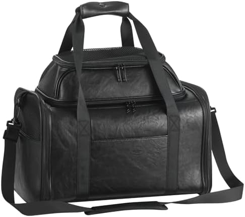 Premium Leather Top Expandable Pet Carrier for Small Dogs & Cats Under 15 lbs, Airline Approved Collapsible Soft-Sided Luxury Travel Bag Black by Unknown