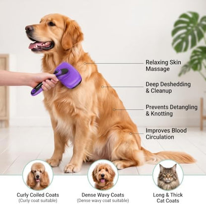 5 PCS Cat & Dog Grooming Kit Brush, Self-Cleaning Slicker Hair Brush, Nail Clipper, Undercoat Rake, Pet Bath Brush with Removable Screen,Pet Comb for Short & Long Haired Dogs Cats, Purple - Image 4