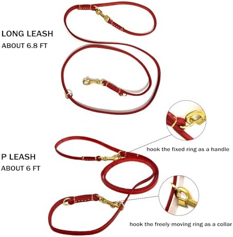 Soft Multi-Function 6 in 1 Leather Training Walking Leash, Hands Free, Dual, Crossbody for Medium and Large Dogs (8 Foot*5/8", Red) - Image 5