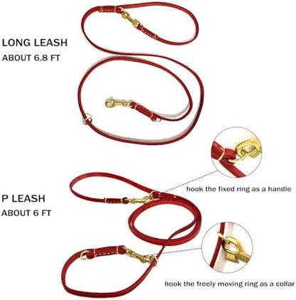 Guiding Star 8ft Leather Dog Leash - Soft Multi-Function 6 in 1 Training Walking Leash, Hands Free, Dual, Crossbody for Small, Medium and Large Dogs, Service Dogs - Red - Image 5