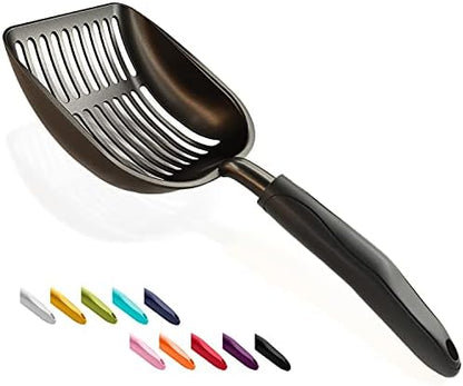 WePet Cat Litter Scoop, Non-Stick Plated Aluminum Alloy Sifter, Kitty Durable Metal Scooper, Deep Shovel, Long Handle, Kitten Pooper Lifter, Size Large, Coated Black Body with Black Handle by WePet