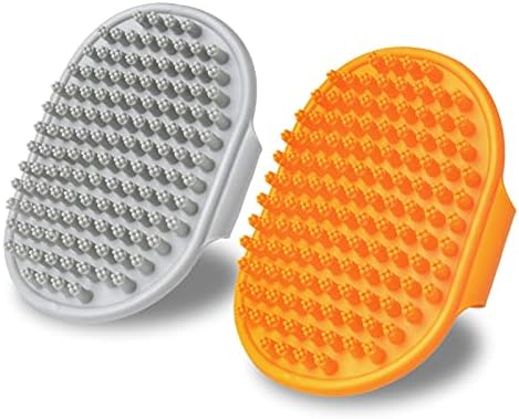 XIGOU Dog Bath Brush, 2 Pcs Short Hair Grooming Brush for Dogs & Cats - Soothing Massage Rubber Bristles Curry Comb with Adjustable Handle by XIGOU
