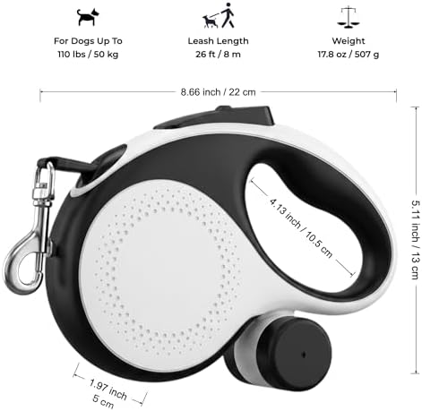 26ft Retractable Dog Leash Durable for Dog up to 110lbs, White - Image 2