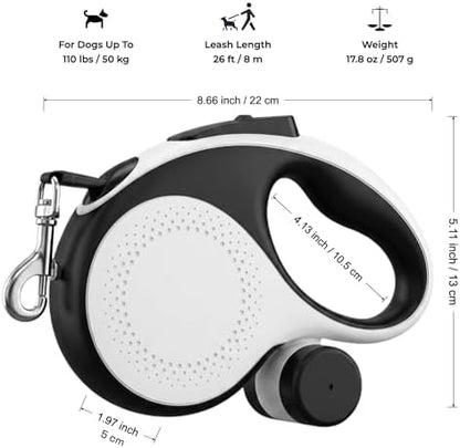26ft Retractable Dog Leash Durable for Dog up to 110lbs, White - Image 2