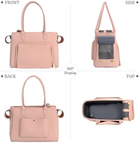 Minsong Fashion Pet Carrier Purse for Small Cat and Dog, Luxury Pu Soft-Sided Tote Bag with Large Pockets for Dogs and Puppies (Pink, 15.8" L x 7.5" W x 11.8" H) - Image 3