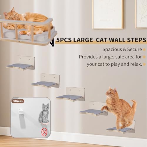 Solid Wood Wall Mounted Cat Steps, Cat Wall Furniture Shelves Stairs Perch(Dark) - Image 2