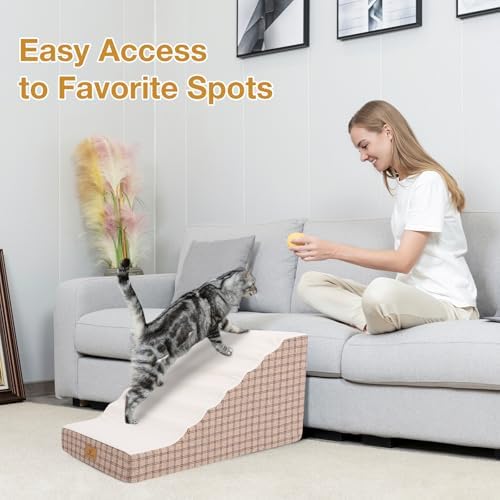 Pets Ramp for High Beds, Small Dogs & Senior Cats - Non-Slip Texture & Machine Washable Cover - Supportive Foam for Joint Comfort, Easy Climb for Couch, Sofa, Furniture (Tan) - Image 5
