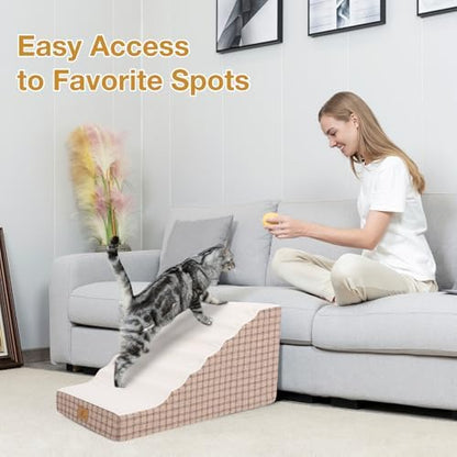 Pets Ramp for High Beds, Small Dogs & Senior Cats - Non-Slip Texture & Machine Washable Cover - Supportive Foam for Joint Comfort, Easy Climb for Couch, Sofa, Furniture (Tan) - Image 5