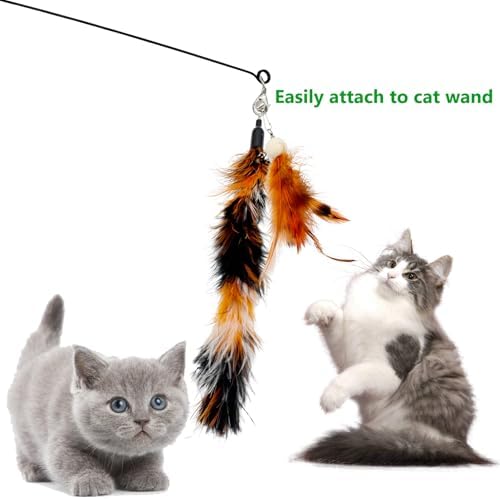 Cat Feather Worm Toy Refills, 20 Pieces Cat Toys Wand Replacement Attachments Assorted Worm Feather Toy for Indoor Cats - Image 3