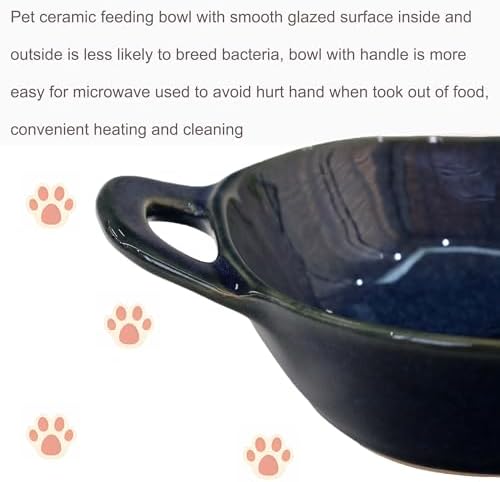 Ceramic Cat Bowl Cats Dishes for Food and Water, 8.3 Inch Dog Bowls, 7 oz Ceramic Cat Food Bowl, Whisker Fatigue Pet Plate, Pet Water Bowls with Handle Perfect for Indoor Cats (Dark Blue) - Image 3