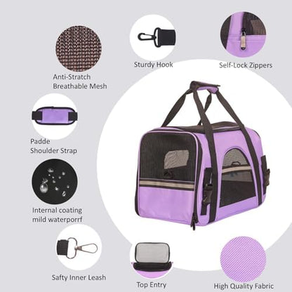 Purple Soft-Sided Cat Carrier, Airline Approved Cat and Dog Carrier Travel Bag with Mesh Windows, Cat Carrying Case Up to 15 Lbs (Purple, Small) - Image 3